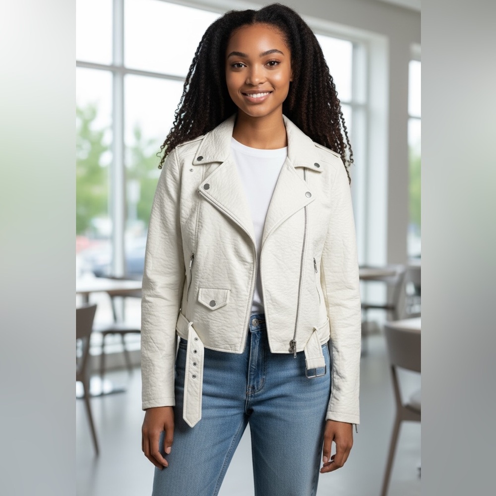 Nasty Gal White Faux Leather Winter Jacket Coat NEW Size Fall Outerwear Casual
